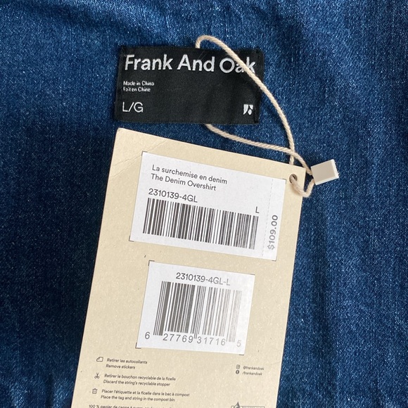 Frank and Oak The Denim Overshirt Shacket Button Up Shirt Jean Jacket size Large - Picture 6 of 7